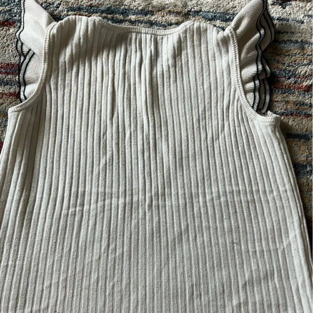 Ruffle detail cap sleeve sweater like material with stretch